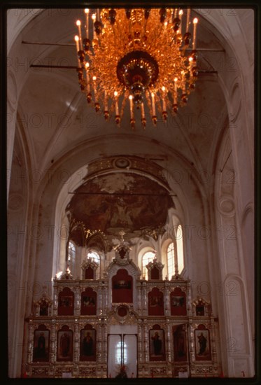 St. Nicholas Monastery, Cathedral of the Elevation of the Cross (1905-13), east view with restored icon screen, Verkhotur'e, Russia 1999.