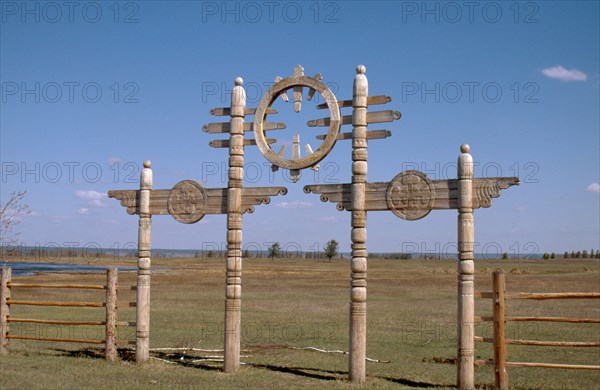 Us-Khatyn festival site, ceremonial gate, sculptor William Yakovlev, Yakutsk, Russia; 2002