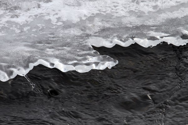 Ice shelf above Soda Butte Creek in Yellowstone National Park; Date: 9 January 2013