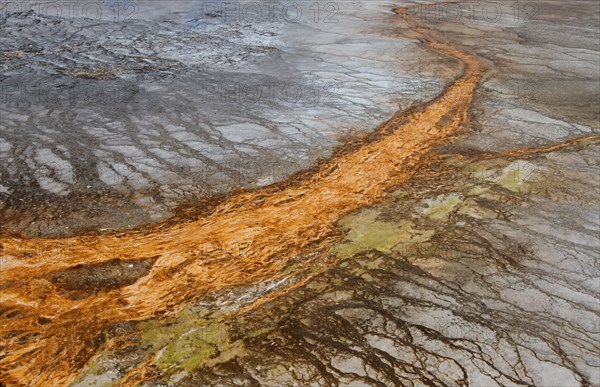 Run off channel of Grand Prismatic Spring in Yellowstone National Park; Date: 3 April 2013