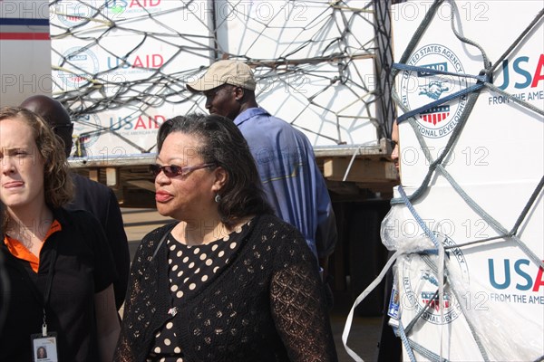 U.S. Ambassador to South Sudan, Susan Page, at Juba airport ca. 4 February 2014