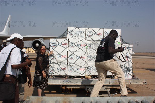 A USAID airlift carrying 67 tons of humanitarian supplies from Nairobi to South Sudan arrives in Juba ca. 4 February 2014