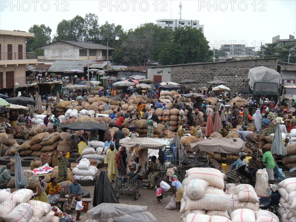 Crowded marketplace in Benin Africa ca. 2 August 2008