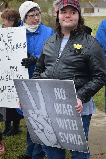 Peace Rally demonstratration outside a mosque in support of the local Muslim community  Irving, TX,  USA (November 28, 2015)