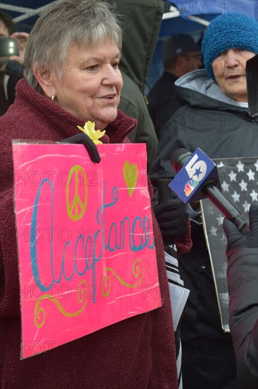 Peace Rally demonstratration outside a mosque in support of the local Muslim community  Irving, TX,  USA (November 28, 2015)