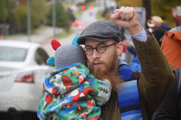 Peace Rally demonstratration outside a mosque in support of the local Muslim community  Irving, TX,  USA (November 28, 2015)