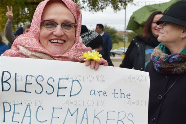 Peace Rally demonstratration outside a mosque in support of the local Muslim community  Irving, TX,  USA (November 28, 2015)