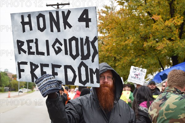 Peace Rally demonstratration outside a mosque in support of the local Muslim community  Irving, TX,  USA (November 28, 2015)