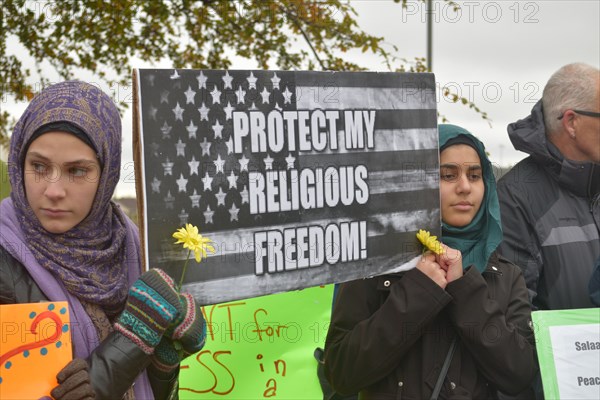 Peace Rally demonstratration outside a mosque in support of the local Muslim community  Irving, TX,  USA (November 28, 2015)