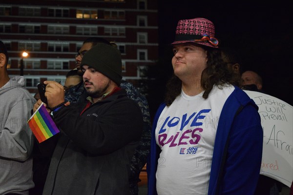 Protest outside Dallas police HQ after fifteen attacks, robberies against LGBT community, Dallas, USA (November 22, 2015)