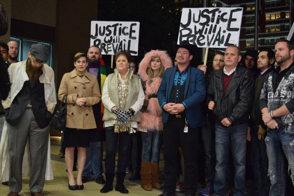 Protest outside Dallas police HQ after fifteen attacks, robberies against LGBT community, Dallas, USA (November 22, 2015)