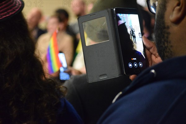 Protest outside Dallas police HQ after fifteen attacks, robberies against LGBT community, Dallas, USA (November 22, 2015)