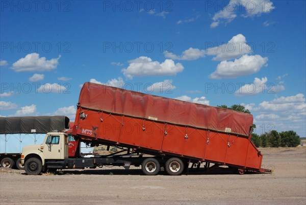 Parked cotton module truck outside the cotton gin in Lelia Lake, TX