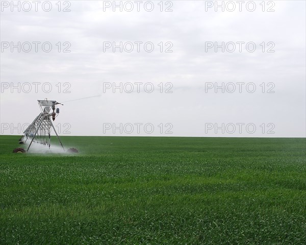 A Zimmatic Irrgiation machine watering crops on the plains of Eastern Colorado