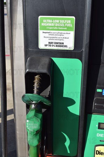 Close up of a diesel gas pump at a Race Trac gas station in Irving, TX