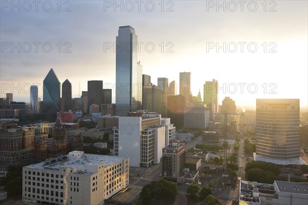 Early morning view of the Dallas, TX skyline