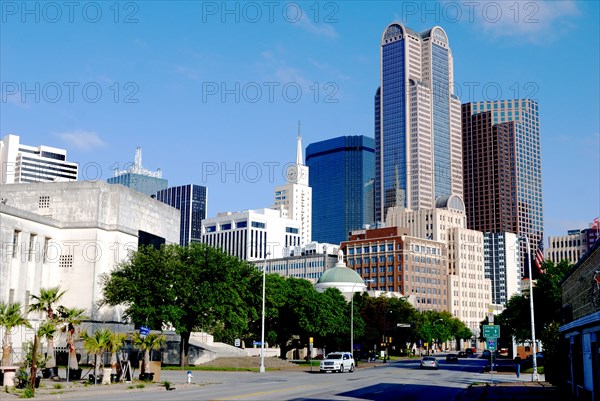 View of office buildings in downtown Dallas, TX (view from the east side of downtown)