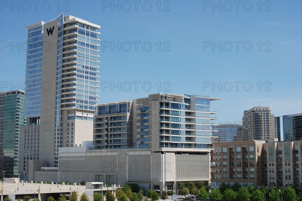 The W Hotel and aparment buildings just north of downtown Dallas, TX