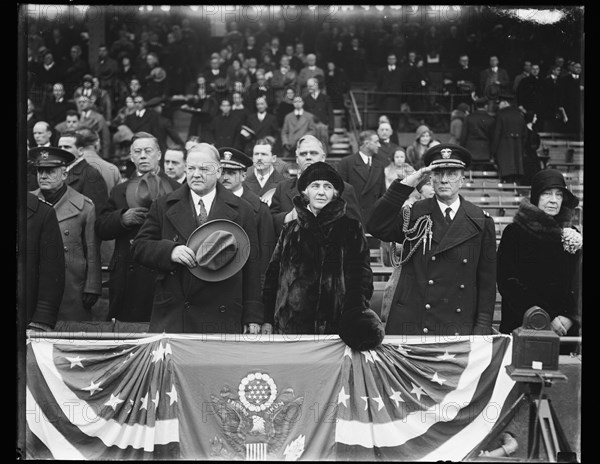 President Herbert Hoover and Lou Hoover in stands