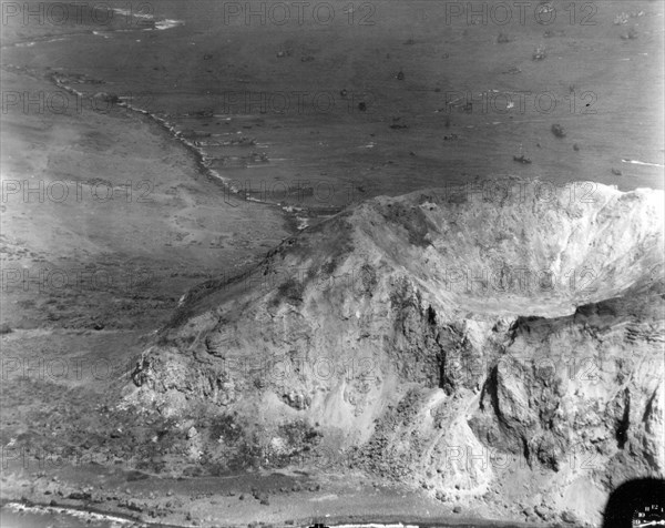 Aerial of Mt. Suribachi, Iwo Jima, Volcano Island