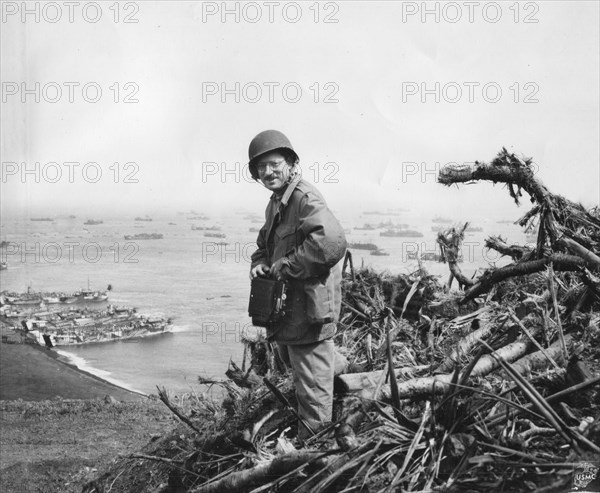 Joe Rosenthal on top of Mt. Suribachi, Iwo Jima