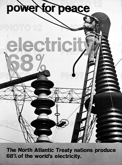 NATO poster with photo of lineman servicing electrical equipment