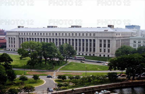 An aerial view of the office building for the Bureau of Printing and Engraving.