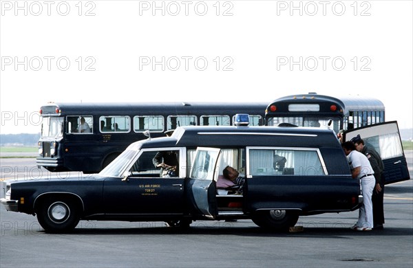 A marine waits in an ambulance to be transferred to Wiesbaden Hospital