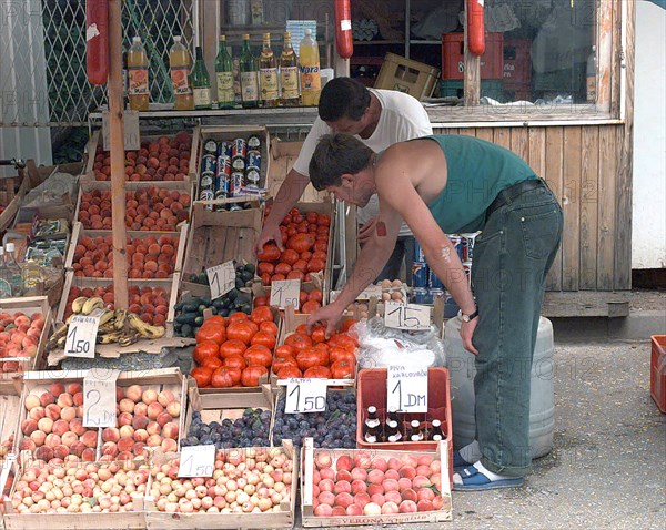 Local vender at a street market stand in Ilidza, Bosnia