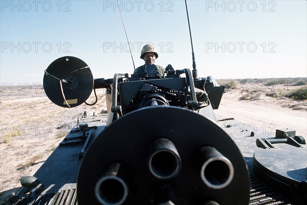 A U.S. Army soldier mans an M