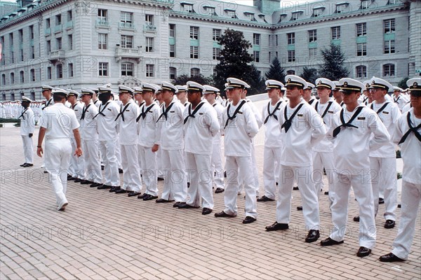 Plebes stand at attention