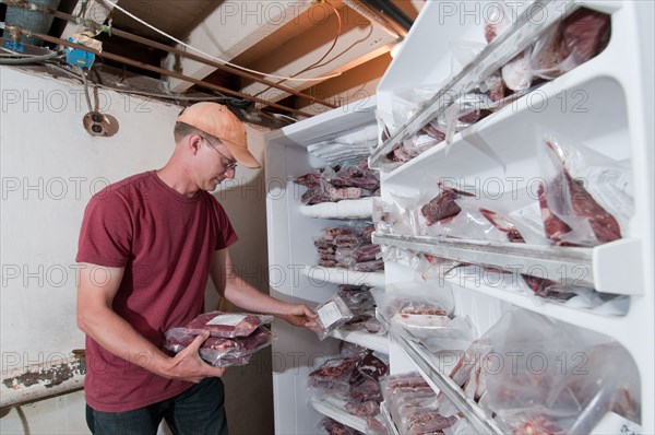 A farmer takes inventory of beef