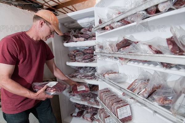 A farmer takes inventory of beef