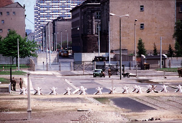 A view looking over from the West German side of 'The Wall'