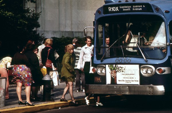 Boarding a Bus in the Finance District of Lower Manhattan May 1973
