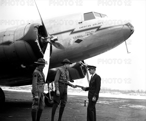 Boy Scouts at Hoover Airport with American Airlines Airplane