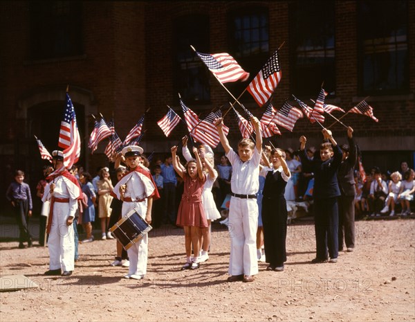 Children stage a patriotic demonstration
