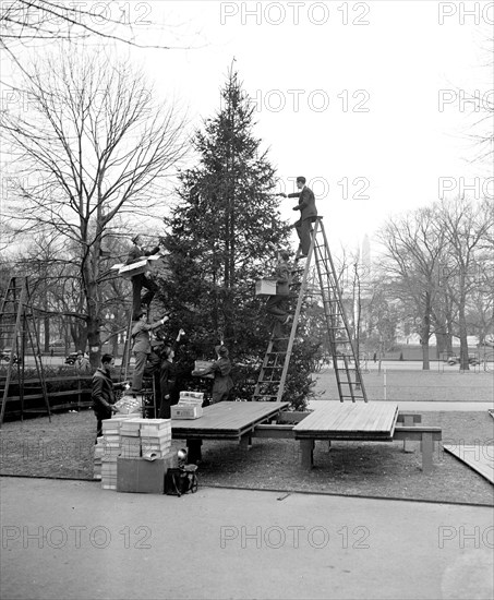 Community Christmas tree decorated. Washington