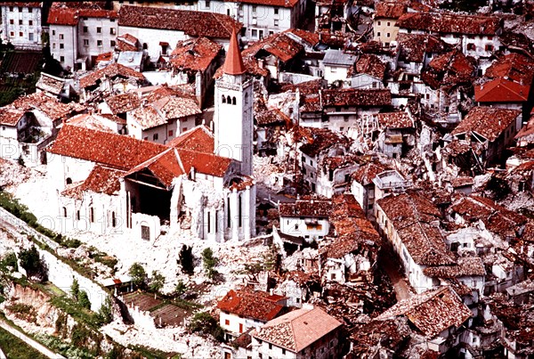 Damage caused by a severe earthquake in Italy