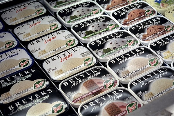 Ice Cream In Freezer Section Of Supermarket