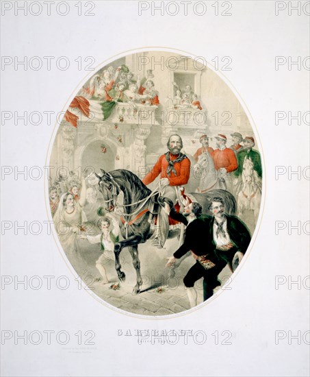 People cheering as Giuseppe Garibaldi rides into Naples