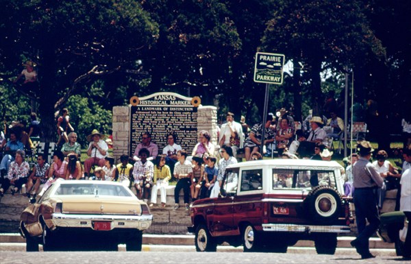 People Congregate in the Town Square in Cottonwood Falls Kansas