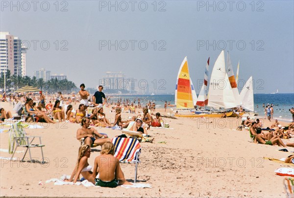 Tourists relaxing on a South Florida beach