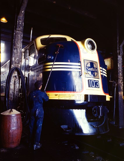 Washing a horse power diesel freight locomotive