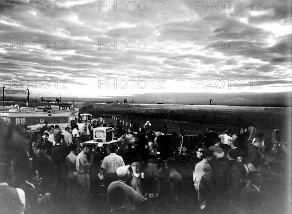 (20 Feb. 1962) During the early hours of dawn, newsmen, photographers and T.V. reporters await the Mercury-Atlas 6 (MA-6) liftoff at Cape Canaveral