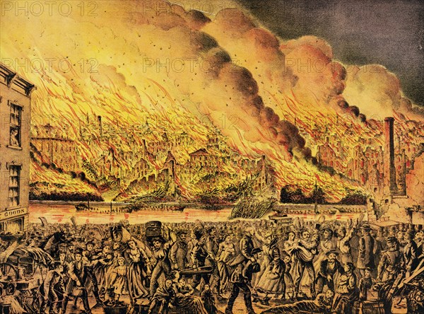 The Great fire at Chicago Oct. 9th 1871. View from the west side ca. 1871 printed