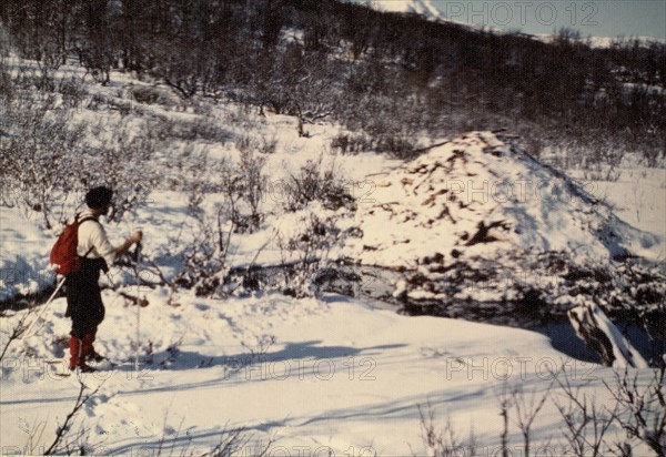 March 1976 - Skier sights beaver lodge, Katmai National Monument, Alaska