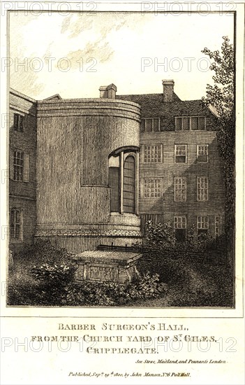 Barber Surgeon's Hall, from the church yard of St. Gules, Cripplegate ca. 1800