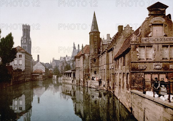 Canal and Belfry, Bruges, Belgium ca. 1890-1900