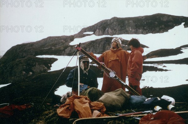 June 1974 - Hiking up the North side of Exit Glacier, Alaska - setting up a cache